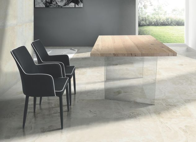 Tavolo in rovere impiallacciato con struttura in vetro Cod 003M