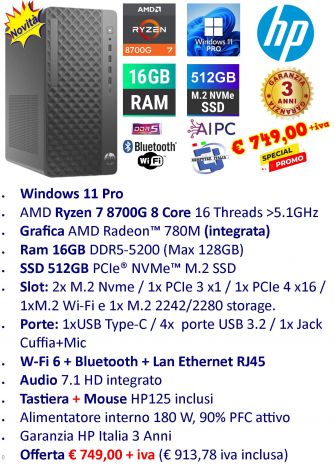 OFFERTA PC ROMA HP COMPUTER RYZEN 7 8700G 16GB RAM DDR5 512GB SSD WIN11 PRO - Foto 2