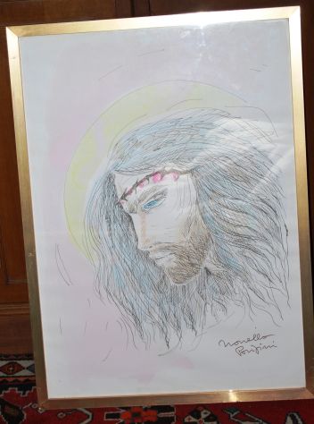 novella parigini disegno su cartoncino volto di cristo 54x74 raro - Foto 4
