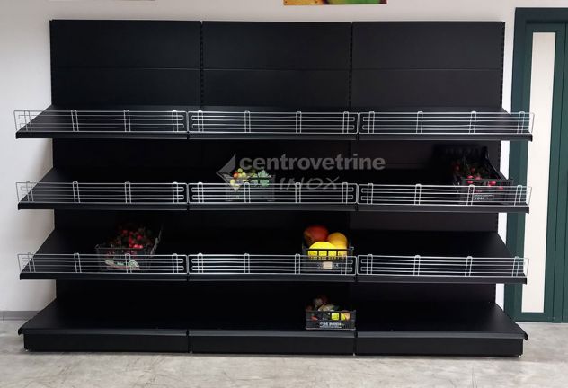 SCAFFALE FRUTTA IN FERRO NERO DA 303 CON PIANO BASE 50 E PIANI DA 50