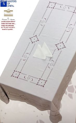 Tovaglia puro lino ricamo a mano intaglio rettangolare x 12 cm. 280 x 180 - Foto 5