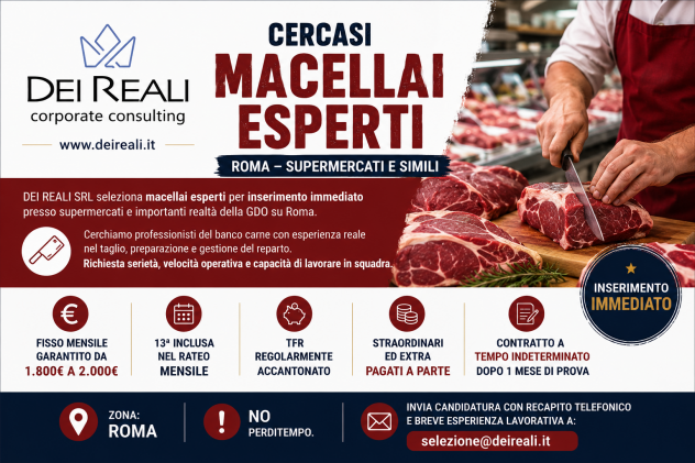 CERCASI MACELLAI ESPERTI – ROMA