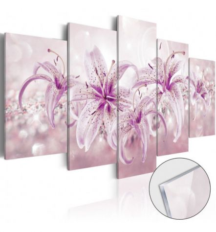 Quadro Fiori Bianchi E Rosa Cm.100x50 O 200x100 Vetro Acrilico