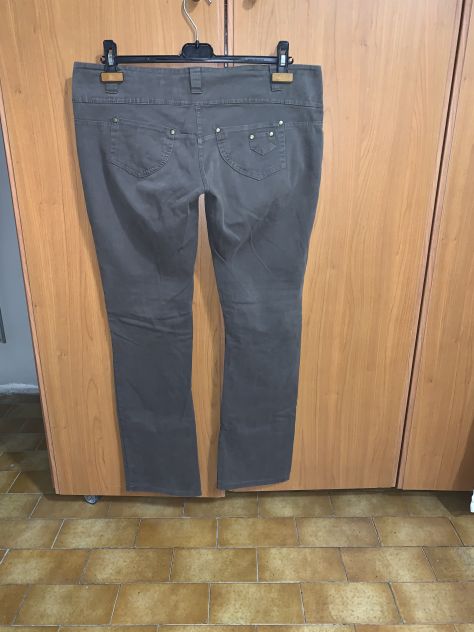 PANTALONI DA DONNA ELASTICIZZATI,VINTAGE,A VITA BASSA,MARRONE SCURO,CON 5 TASCHE - Foto 6