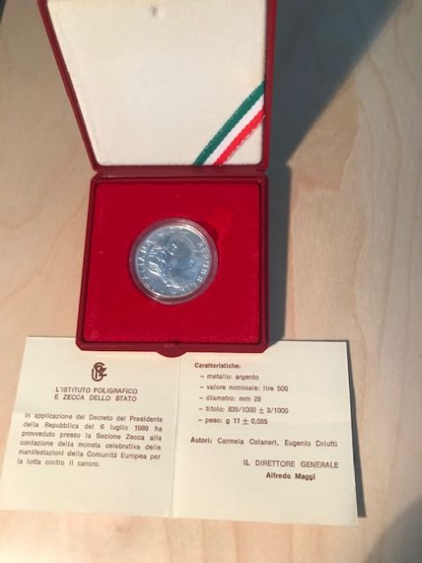 MONETA 500 LIRE ARGENTO CANCRO 1989