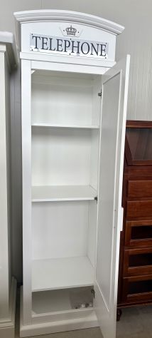 NUOVO ARMADIO CABINA TELEFONICA INGLESE DI VERO LEGNO, FINITURA BIANCO LACCATO - Foto 5