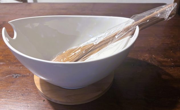 Insalatiera con base e posate in legno marca “La Porcellana Bianca” - Foto 3