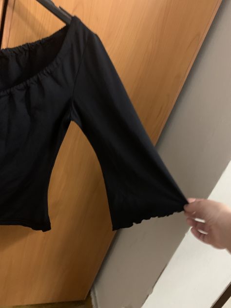 UNA MAGLIETTA DA DONNA/RAGAZZA,VINTAGE,NERA,CON MANICHE A 3/4 ELASTICIZZATA,TG S - Foto 6