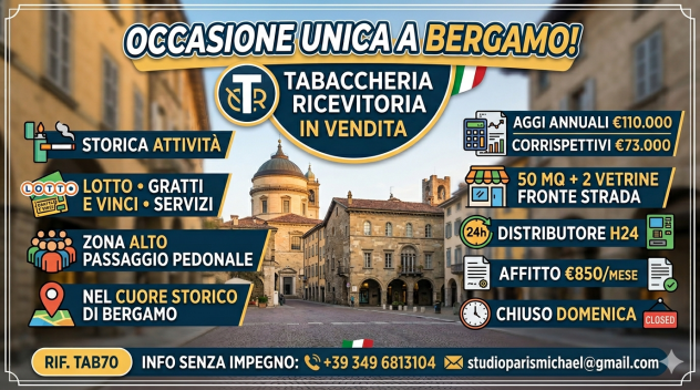 Tabaccheria nel cuore storico di Bergamo - rif. TAB70