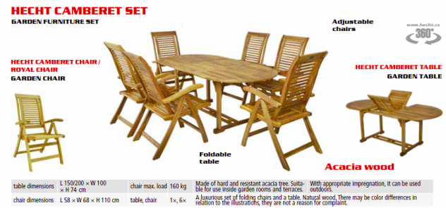 Set da giardino 1 tavolo 6 sedie in legno Hecht Camberet - Foto 2