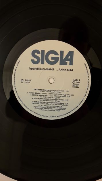 ANNA OXA, I GRANDI SUCCESSI, LP 33 giri, SIGLA ZL 71925, 1989. - Foto 4