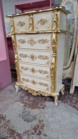 Settimino cassettiera foglia oro avorio con colonne con spedizione - Foto 2