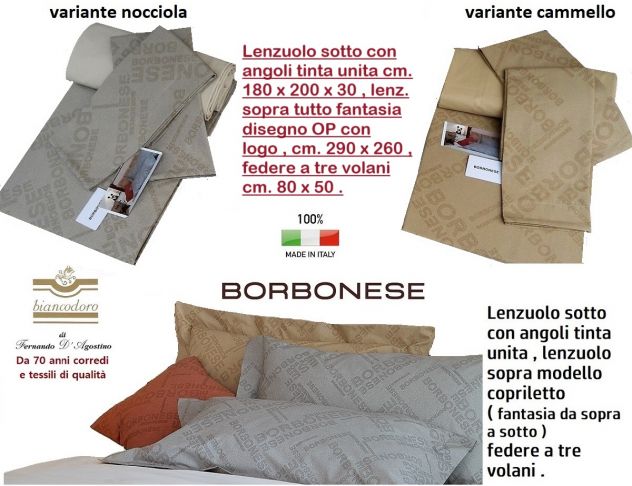 Lenzuola complete BORBONESE matrimoniali diversi modelli