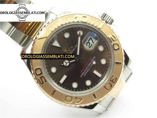 Replica Assemblata YACHT-MASTER 116621 QUADRANTE MARRONE BEST EDITION 1:1 SU BRACCIALE SS/RG SH3135 V2 - Foto 2