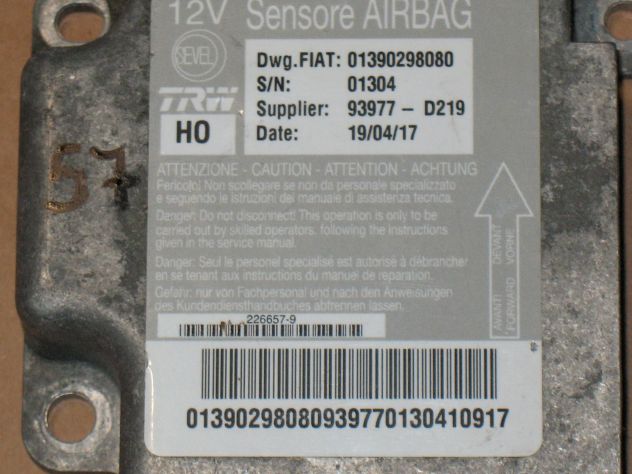 01390298080 ECU CENTRALINA AIRBAG FIAT DUCATO BOXER JUMPER 1390298080 - Foto 2