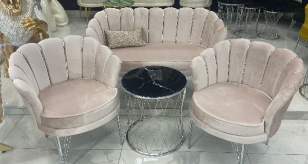 Salotto tris conchiglia velluto rosa blu beige centro estetico - Foto 9