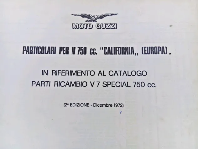Supplemento Catalogo Parti di Ricambio 1972 2 ed. Moto Guzzi V7 Special 750 cc
