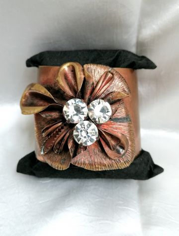 ANTICO BELLISSIMO BRACCIALE BIJOUX IN RAME E STRASS AUTENTICO EPOCA 1950. - Foto 7