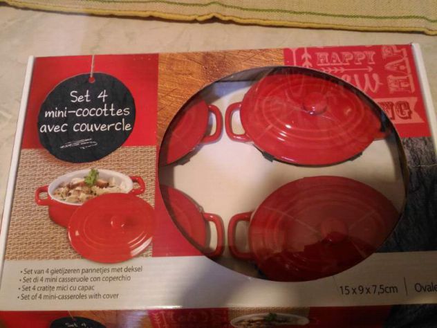 Set 4 mini-cocottes, casseruole con coperchio