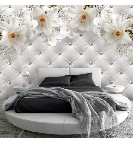 Fotomurale Adesivo Stile Pelle Grigio Con I Fiori Arredalacasa