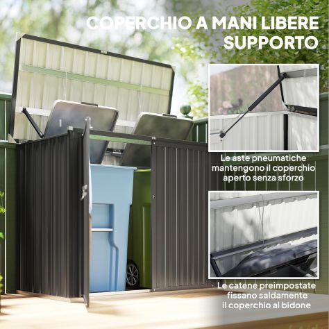 Casetta per Spazzatura Esterna 1.1m in Acciaio Zincato con 2 Porte Bloccabili - Foto 3