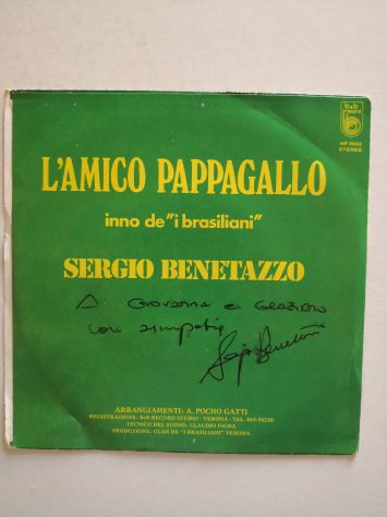Disco 45 giri di S. Benetazzo - "L'amico pappagallo e Inno de i Brasiliani" 1981 - Foto 6