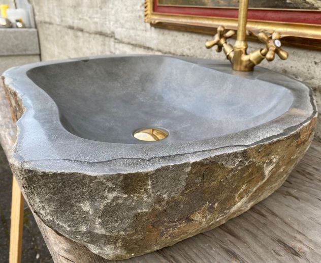 Grande lavabo lavandino bagno in pietra basalto - Foto 3