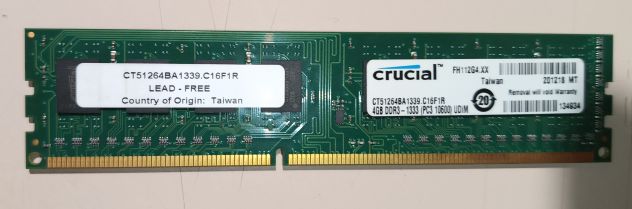 1 banco Ram Crucial 4GB DDR3-1333 PC3 10600 - Foto 2