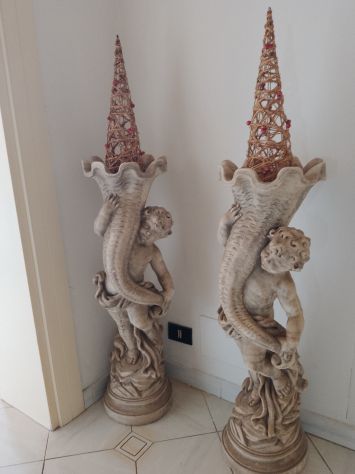 Coppia Vasi Sculture a rilievo Angioletti Puttini Artigianato Italy con Luci - Foto 8