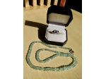 Collana + Anello Acquamarina chius.oro 18K,anello con 2 acquamarine