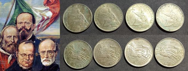 500 Lire Argento Centenario Unita' D'Italia 1861-1961, N. 4 MONETE.