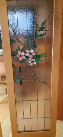 vetrate cattedrale floreale liberty primi 1900 h 190 x 45 con cornice h 220 x 53 - Foto 5
