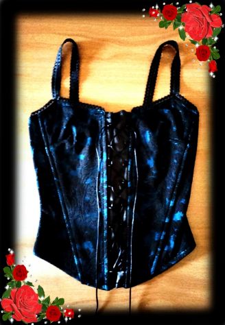 DESCRIZIONE Stupendo corpetto corsetto bustino blu con pannello centrale in raso