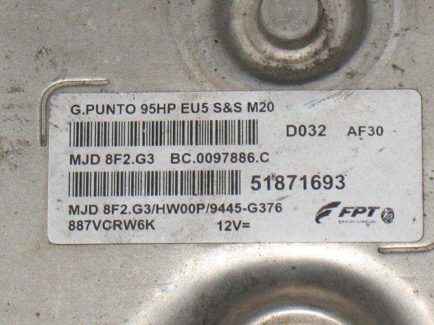 51871693 ECU CENTRALINA MOTORE FIAT GRANDE PUNTO 95HP MJD 8F2.G3 HW00P - Foto 2