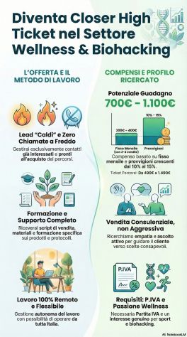 Closer, venditore settore benessere, salute con fisso e provvigioni