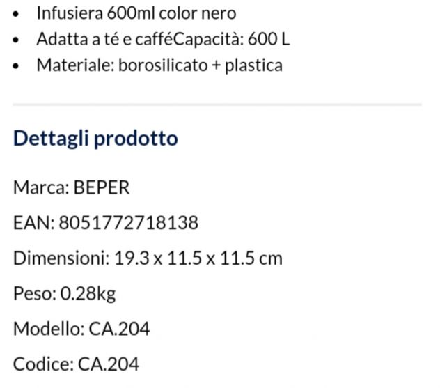 infusiera di vetro marca beper portata di 600 ml. - Foto 4