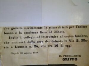 ANTICO MANIFESTO LUTTUOSO DEL 1921 DI NAPOLI - Foto 4