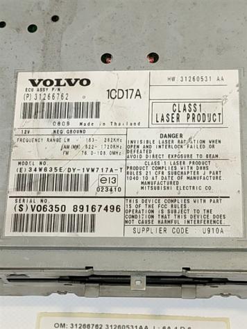LETTORE CD VOLVO V50 1° Serie 31266762 31260531AA D4164T (0307) - Foto 3