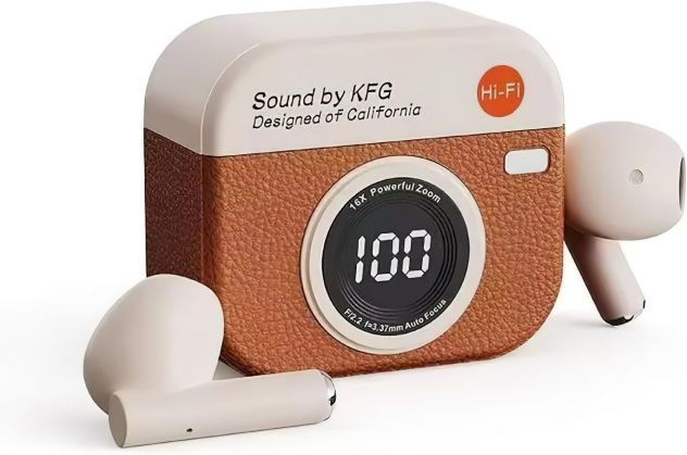 Cuffie Retro Q86 con Effetto Pelle, Impermeabili IPX5, Bluetooth 5.4, MARRONE