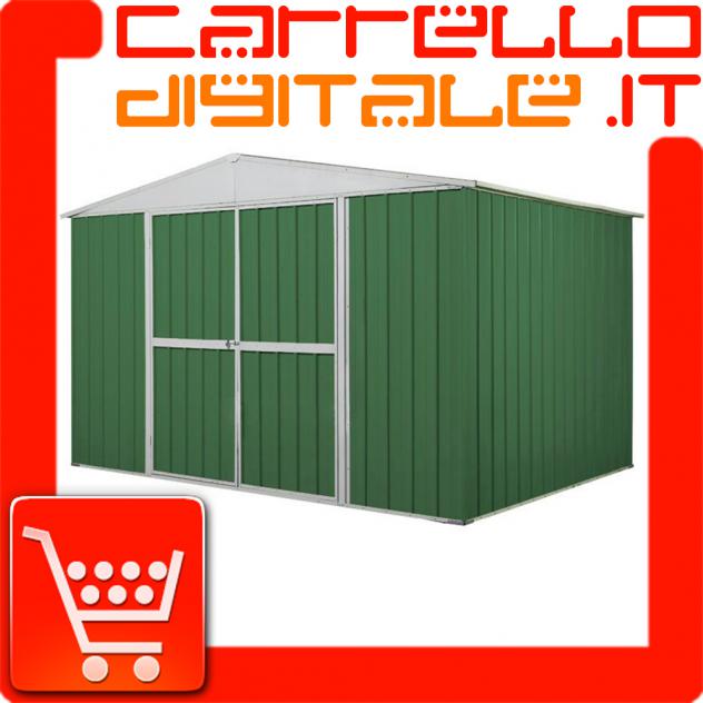 Box in Acciaio Zincato Casetta da Giardino in Lamiera 3.60 x 1.75 m x h2.12 m - 110 KG – 6.30 metri quadri - VERDE