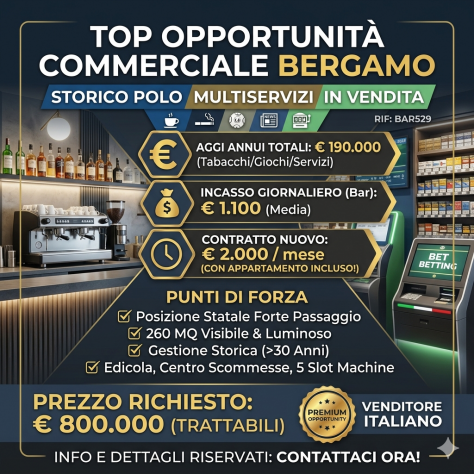 Bar tabacchi con slot su strada statale - rif. BAR529