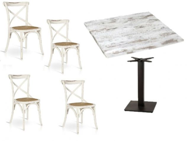 Set Cod218 Sedie Tavoli 80x80 Bar Ristorante Shabby
