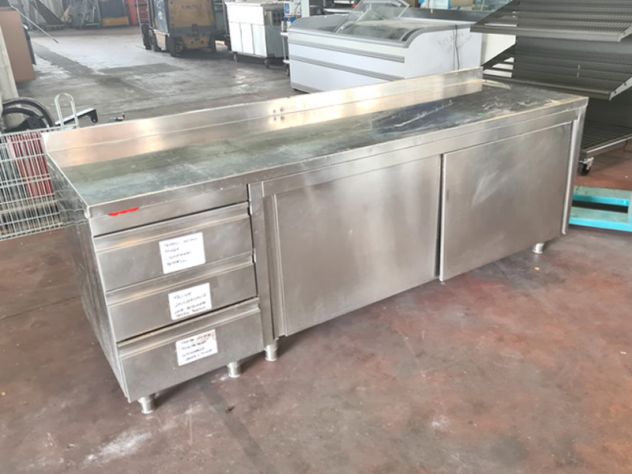 tavolo armadiato inox con cassettiera usato