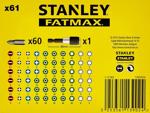 STANLEY Set 61pz inserti 25mm con porta inserti magnetico a sgancio veloce NUOVO - Foto 5