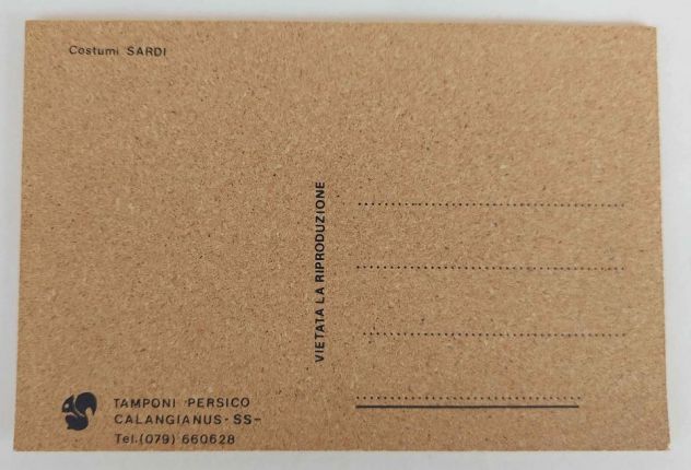 Cartolina non viaggiata di sughero COSTUMI SARDI Massuri(NU)Ed.Tamponi Persico - Foto 2