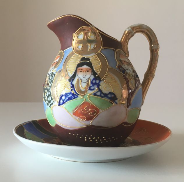 Porcellana decorata orientale, piattino e brocchetta - Foto 2
