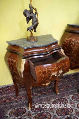 Comò e coppia di comodini intarsiati stile Luigi XV - Foto 5