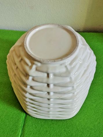 Vaso "Cachepot" intrecciato in ceramica bianca anni '80 - Foto 2