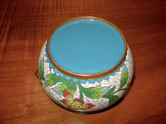 Portacenere antico in ottone e smalti cloisonnée con coperchio basculante - Foto 3