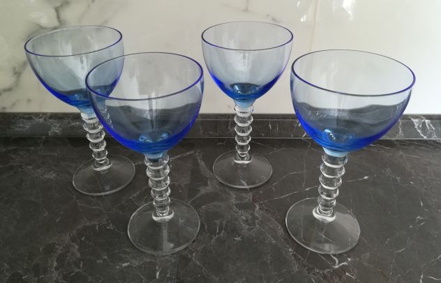 4 COPPE PER GELATO DESSERT MACEDONIA IN VETRO AZZURRO H 19 CM